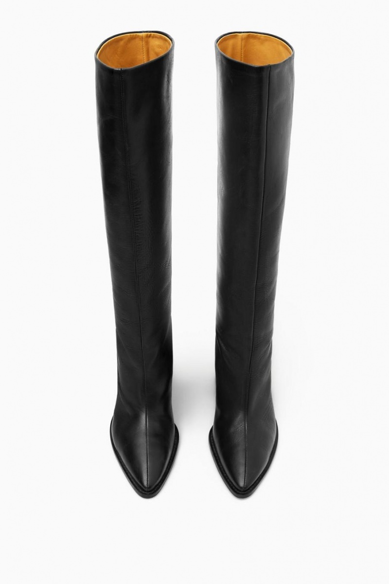 Botas COS Knee-high Pointed Cuero Mujer Negros | 72518RNGL