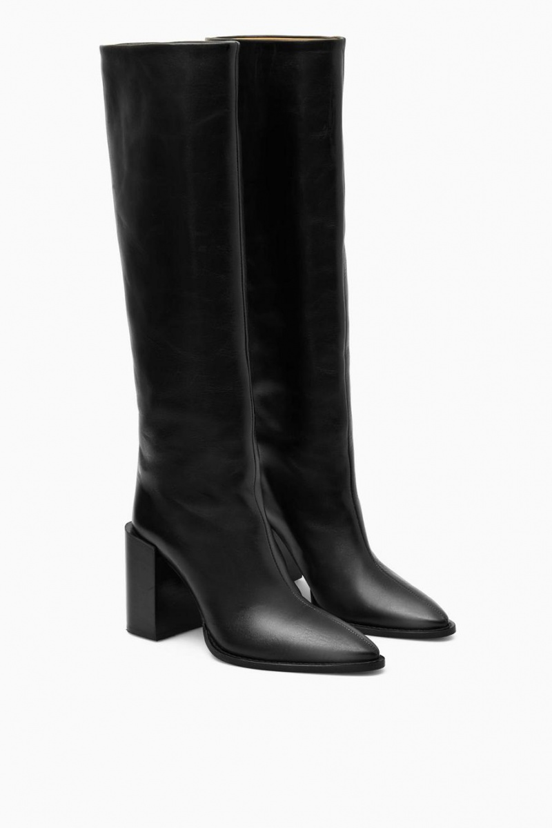 Botas COS Knee-high Pointed Cuero Mujer Negros | 72518RNGL