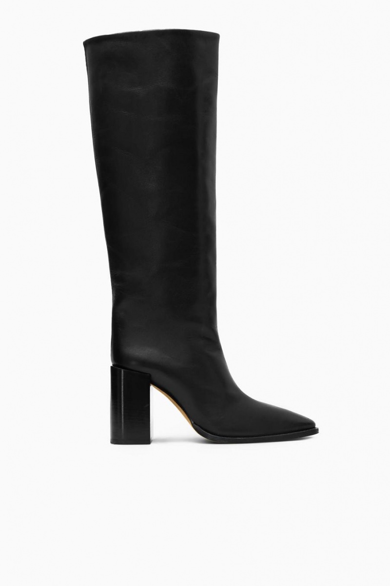 Botas COS Knee-high Pointed Cuero Mujer Negros | 72518RNGL