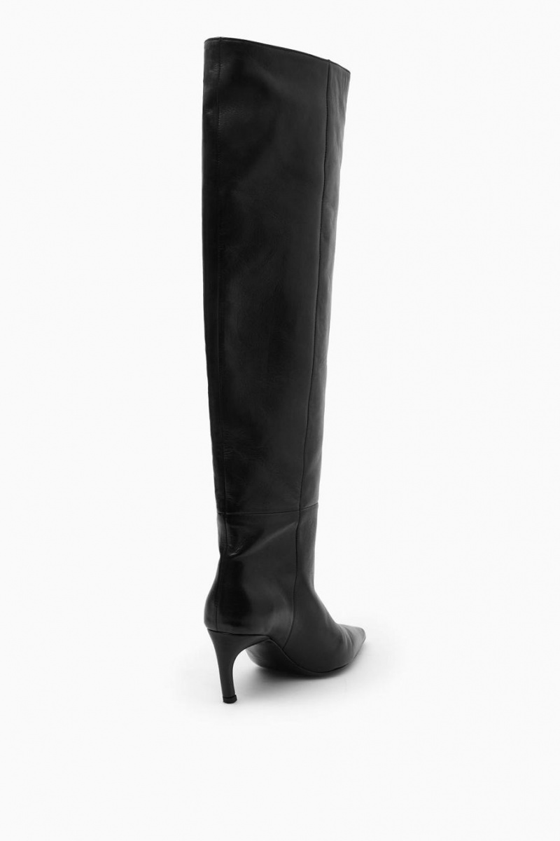 Botas COS Pointed-toe Cuero Knee-high Mujer Negros | 28630BCQH