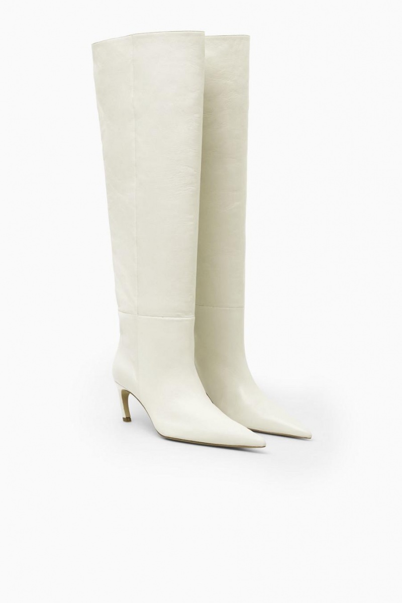 Botas COS Pointed-toe Cuero Knee-high Mujer Blancos | 92634FYED