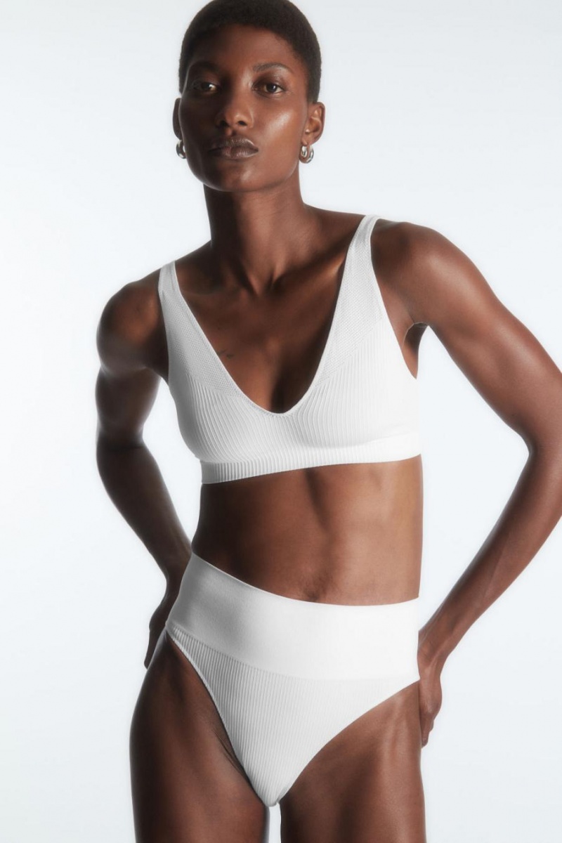 Bragas COS Seamless Acanalado High-waisted Mujer Blancos | 24637RQOV