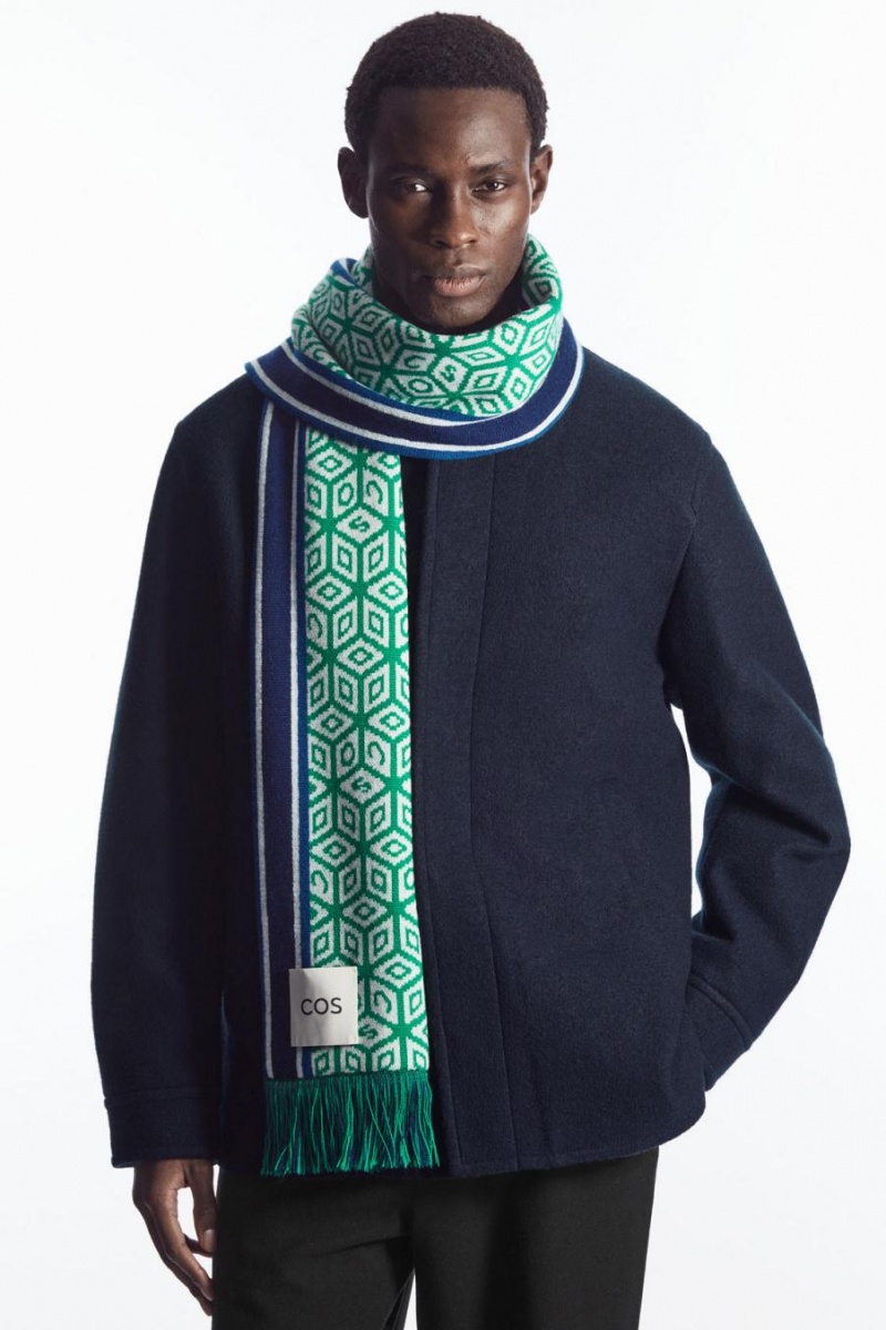 Bufanda COS Jacquard-knit Lana Football Hombre Verdes | 28735HNRE