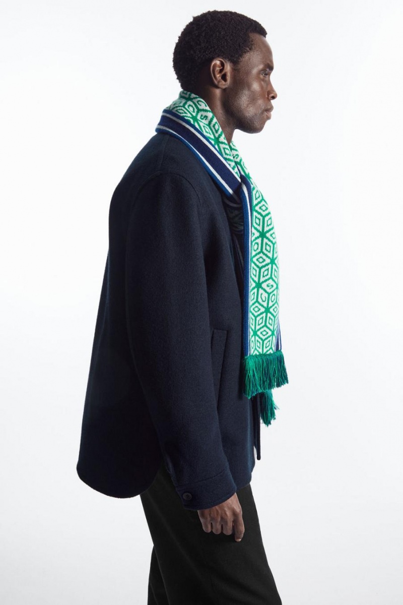 Bufanda COS Jacquard-knit Lana Football Hombre Verdes | 28735HNRE