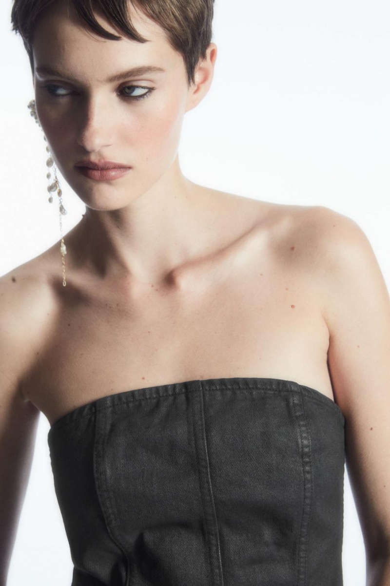 Bustier COS Coated-denim Mujer Negros | 05629XKWD