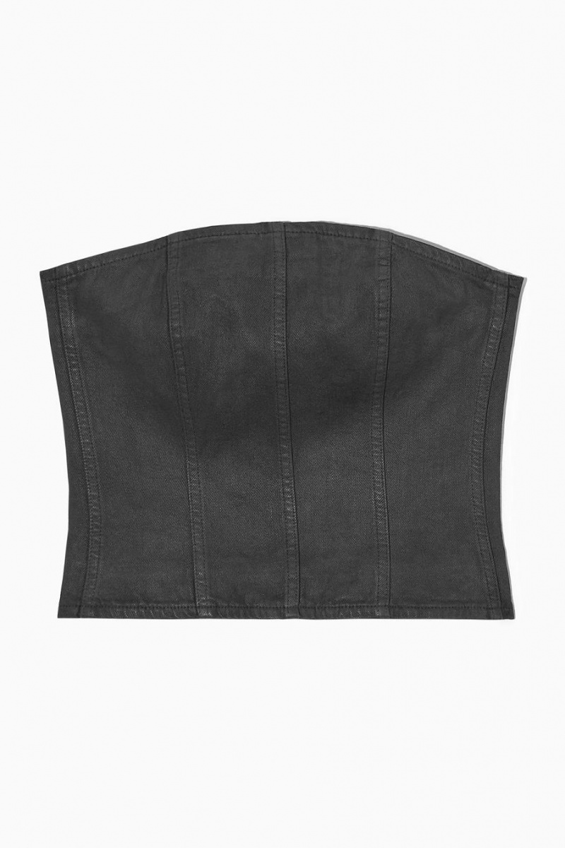 Bustier COS Coated-denim Mujer Negros | 05629XKWD