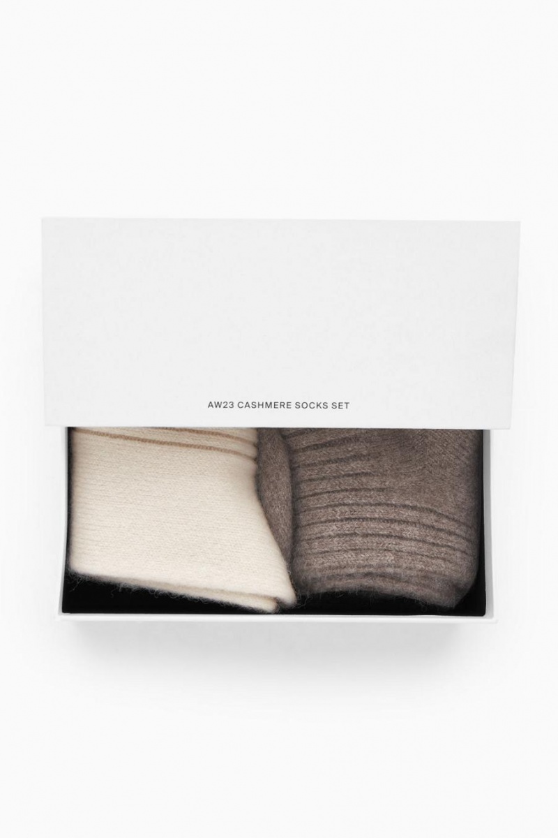 Calcetines COS 2-pack Cashmere Gift Set Mujer Creme Marrom | 43519PRQW