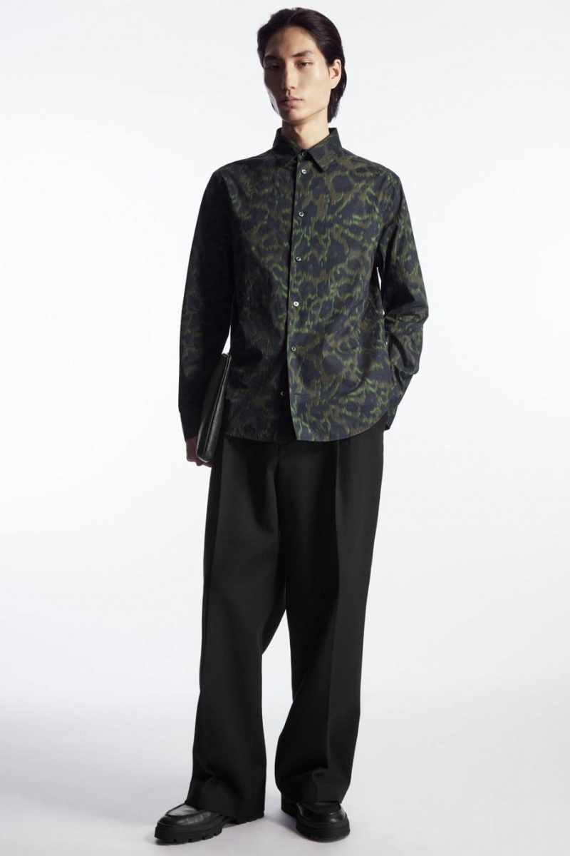 Camisa COS Animal-print Tailored Hombre Azul Marino Kaki Verdes | 97208WFZY