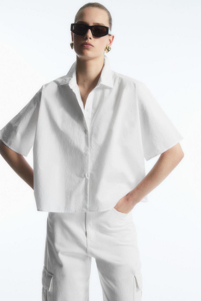 Camisa COS Boxy Corta-sleeved Poplin Mujer Blancos | 97461OPJY