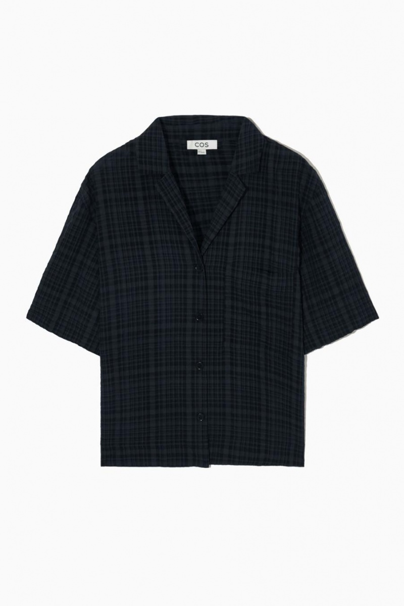 Camisa COS Camp-collar Checked Seersucker Mujer Negros | 90536MGSK