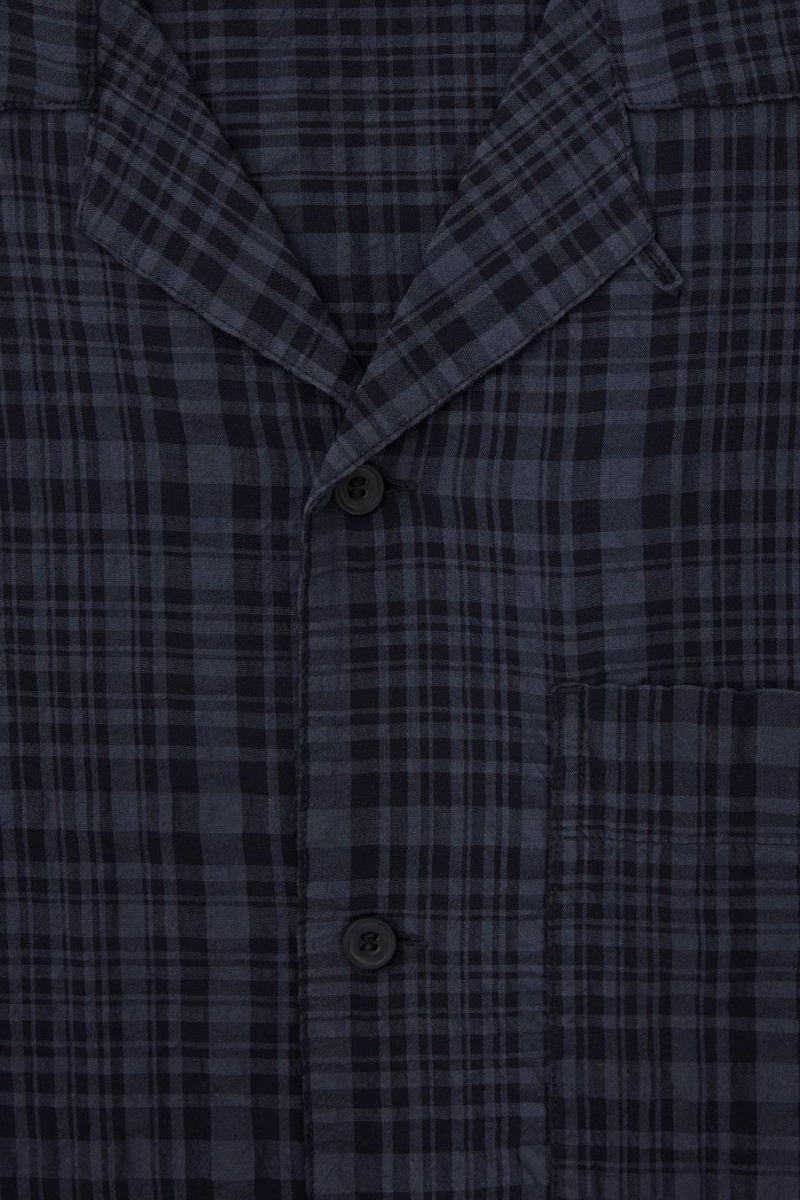 Camisa COS Checked Seersucker Camp-collar Hombre Azul Marino | 59083HKQZ