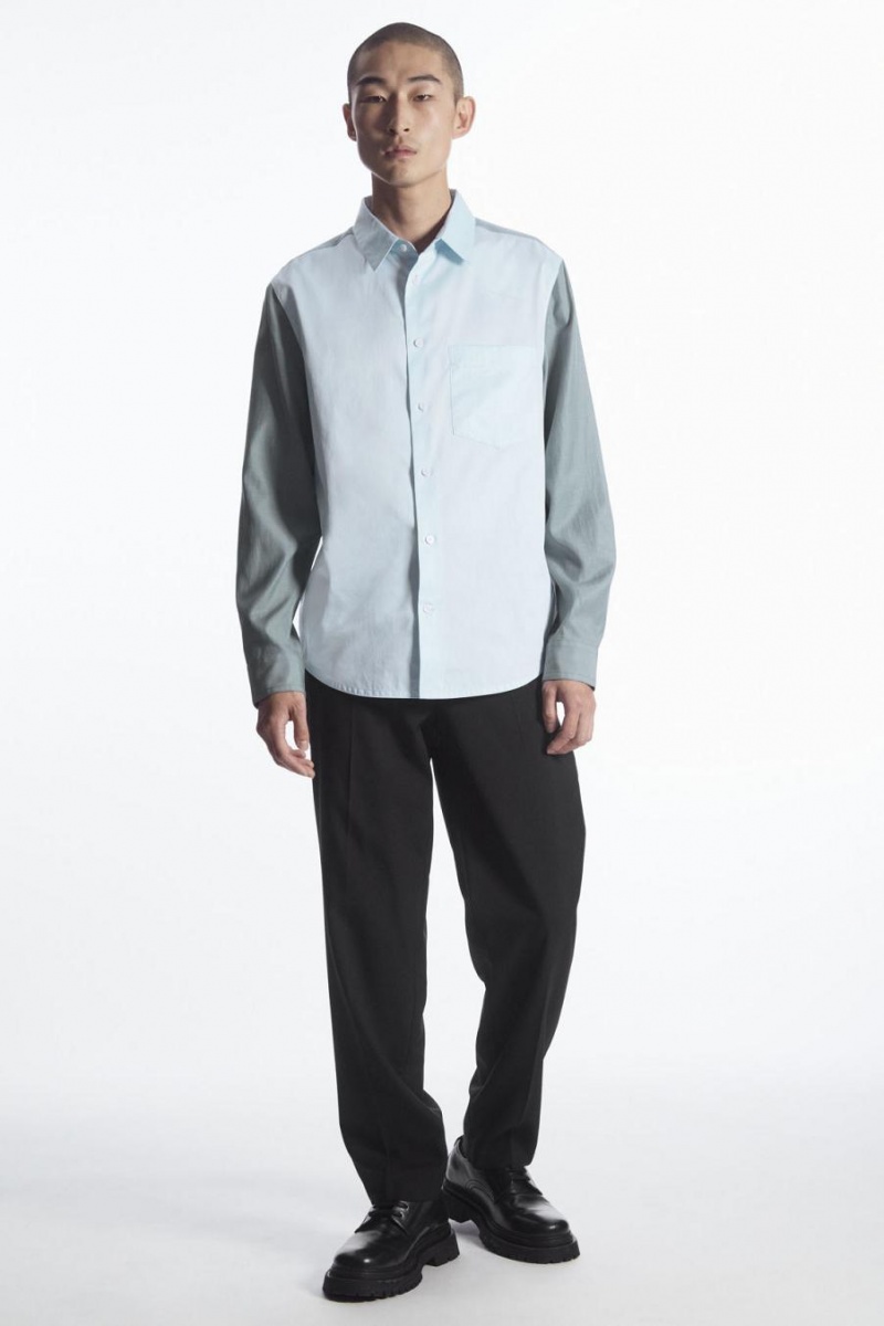 Camisa COS Colour-block Tailored - Relaxed Hombre Azules Claro Turquesa | 58923SOVJ