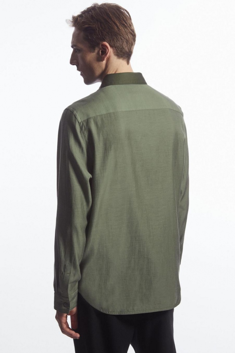 Camisa COS Colour-block Tailored - Relaxed Hombre Kaki Verdes | 70284JLRW