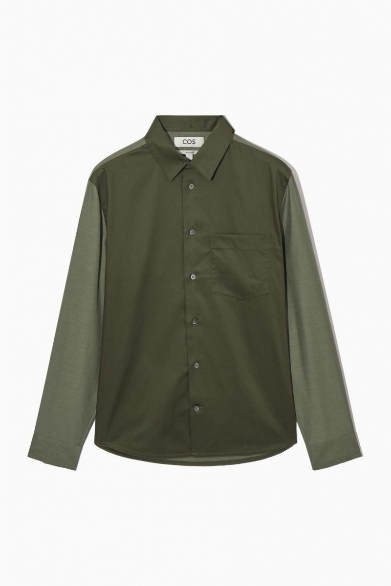 Camisa COS Colour-block Tailored - Relaxed Hombre Kaki Verdes | 70284JLRW