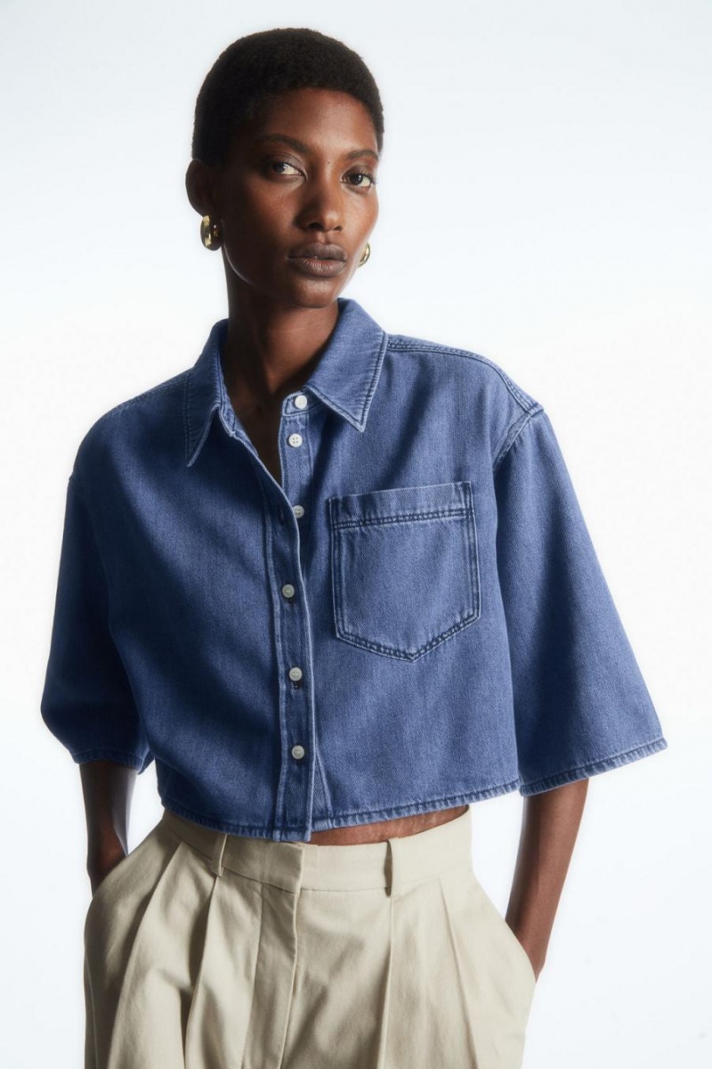 Camisa COS Cropped Denim Mujer Azules | 18756KVHW