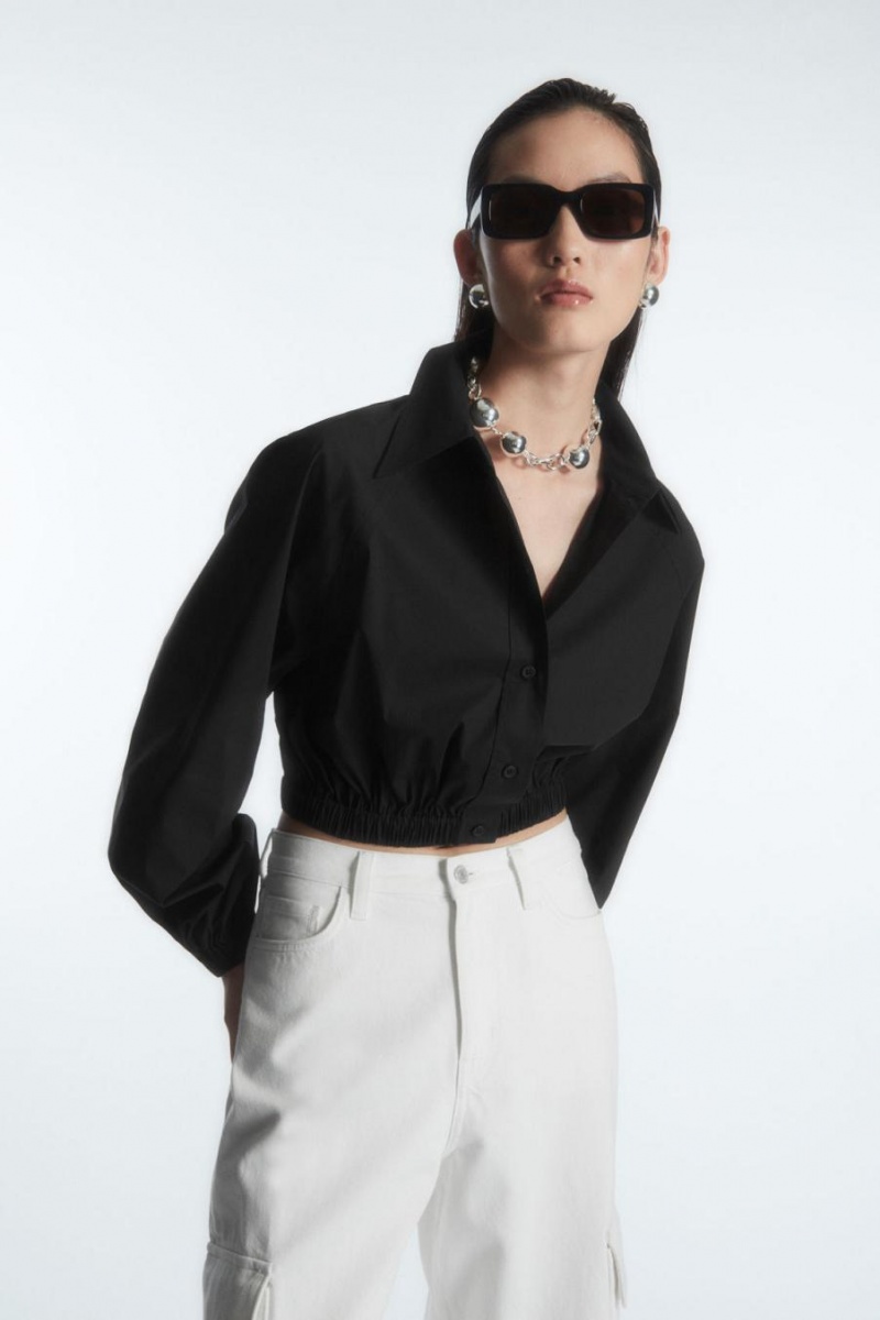 Camisa COS Cropped Elasticated Mujer Negros | 37582UAJS