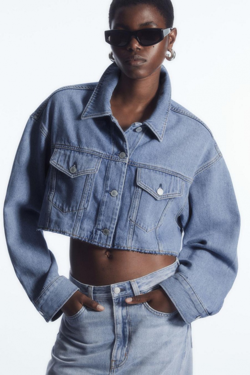 Camisa COS Oversized Cropped Denim Overshirt Mujer Azules Claro | 07416HBPA