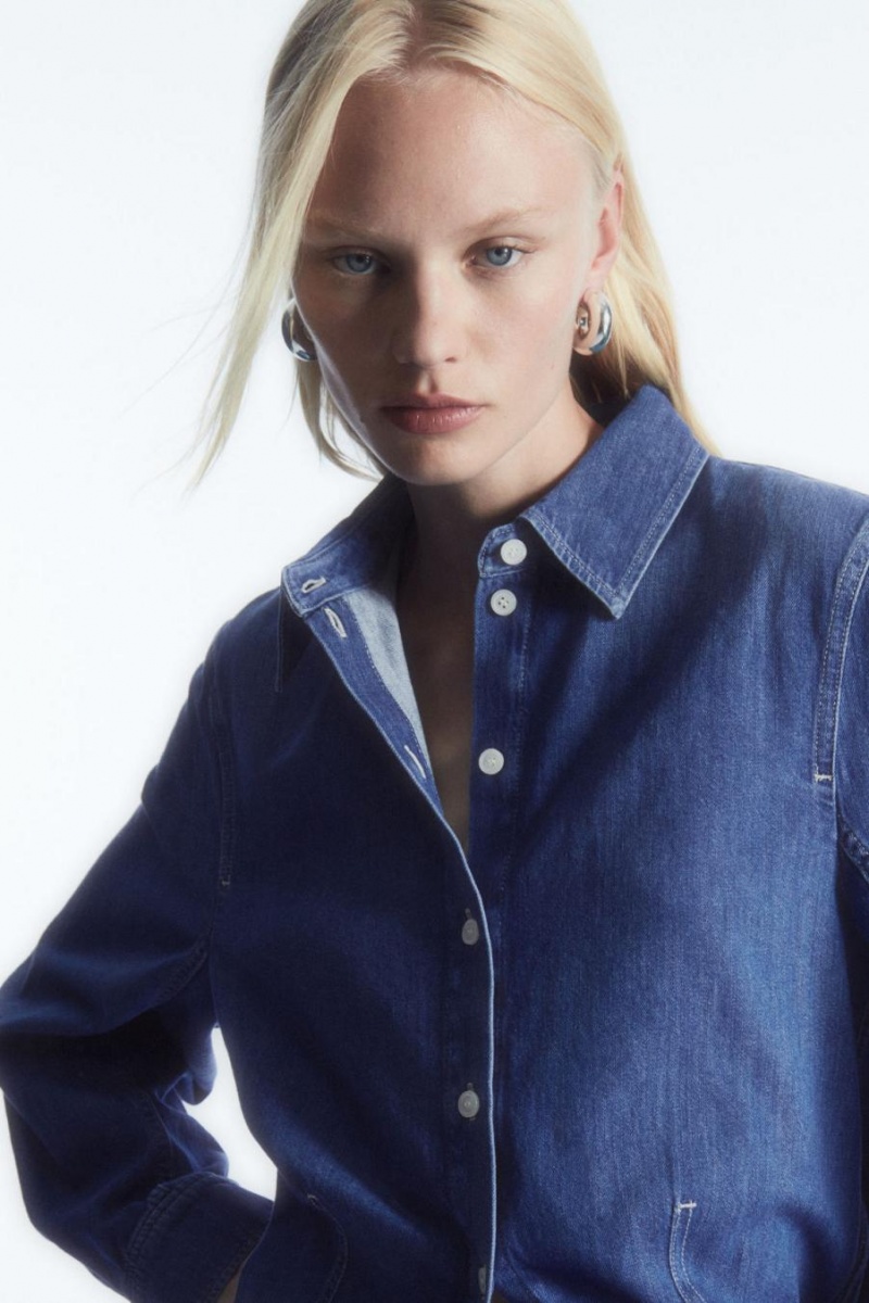 Camisa COS Oversized Denim Mujer Azules Claro | 69214FIKM