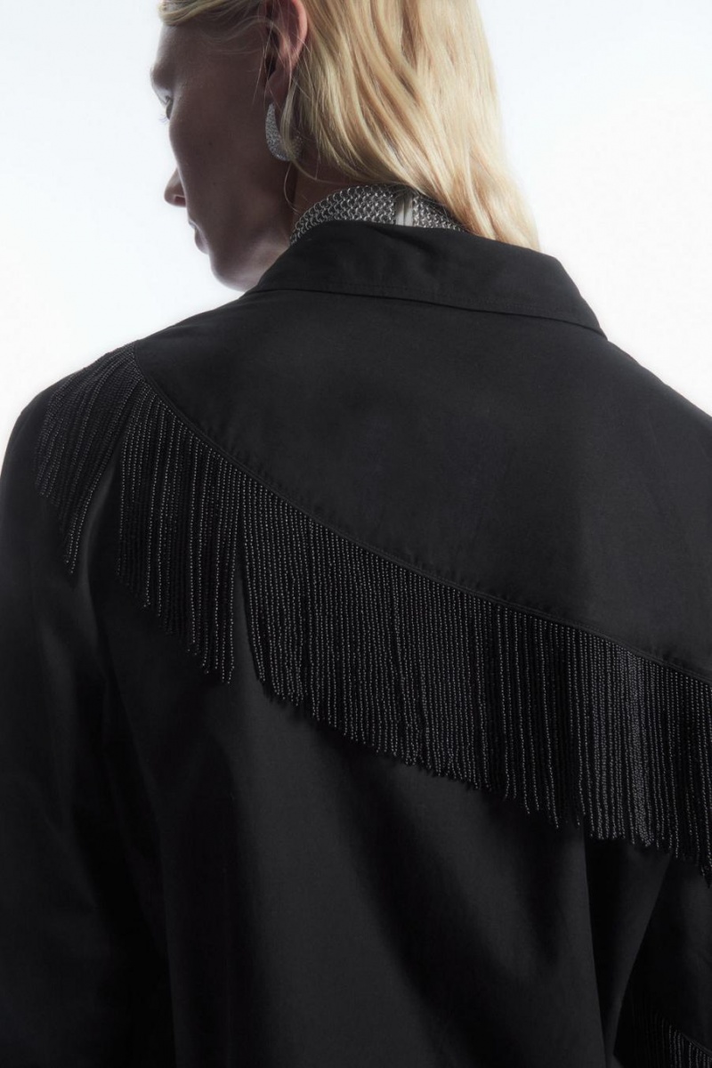 Camisa COS Oversized Embellished Fringed Mujer Negros | 39682CWLF