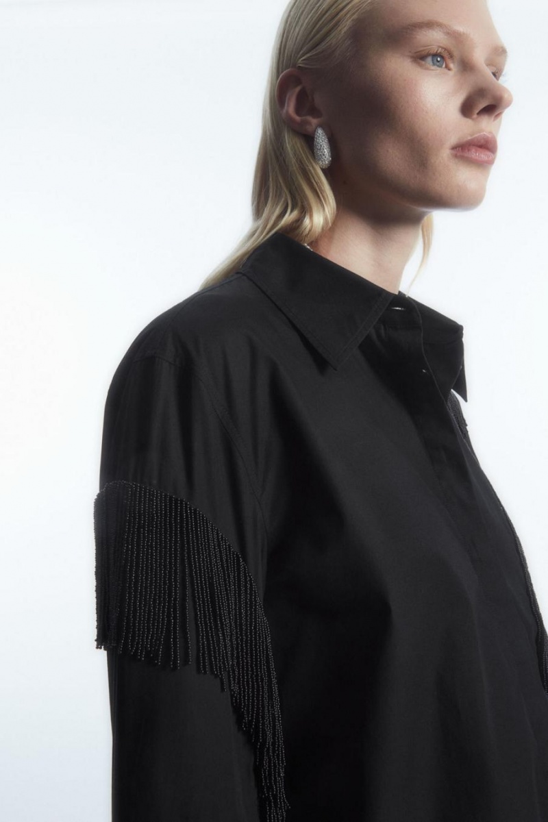 Camisa COS Oversized Embellished Fringed Mujer Negros | 39682CWLF