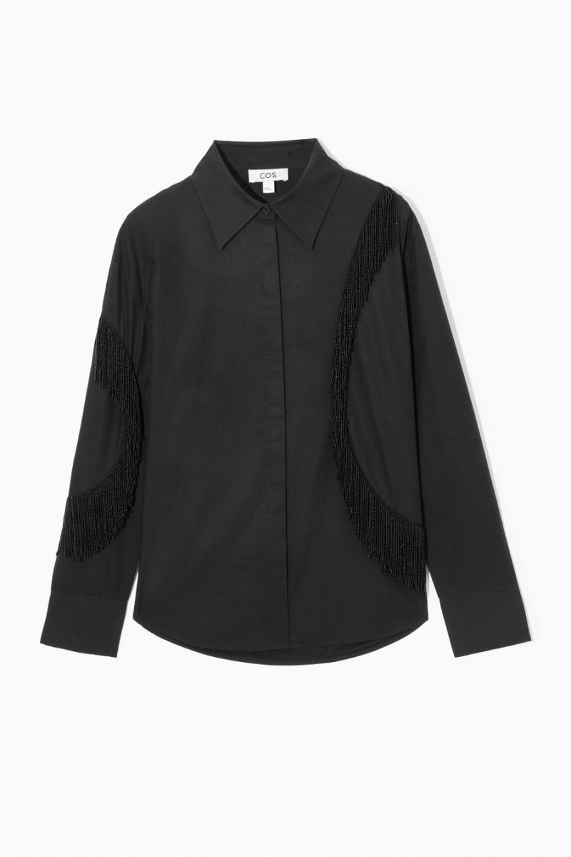 Camisa COS Oversized Embellished Fringed Mujer Negros | 39682CWLF