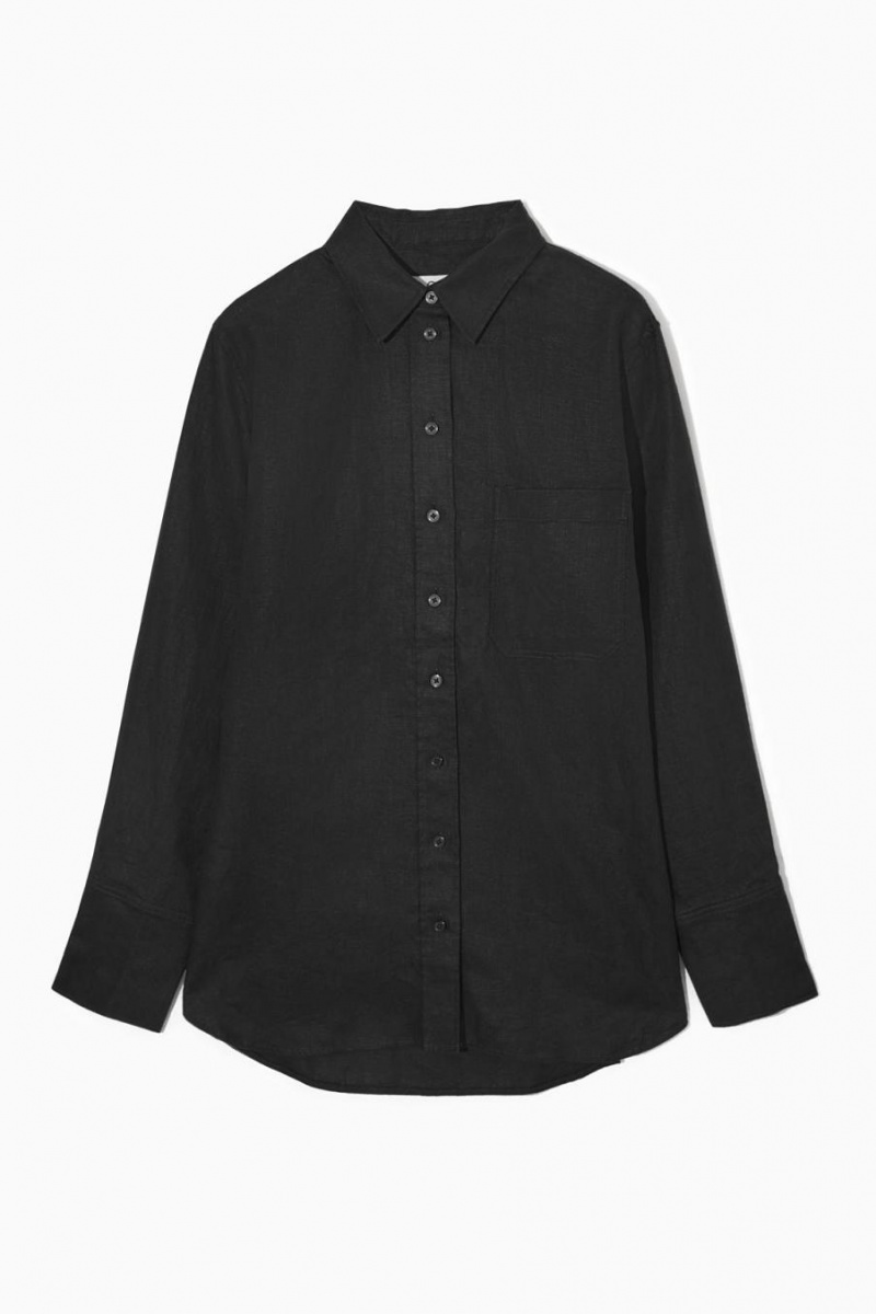 Camisa COS Oversized Linen Mujer Negros | 30862JDEP