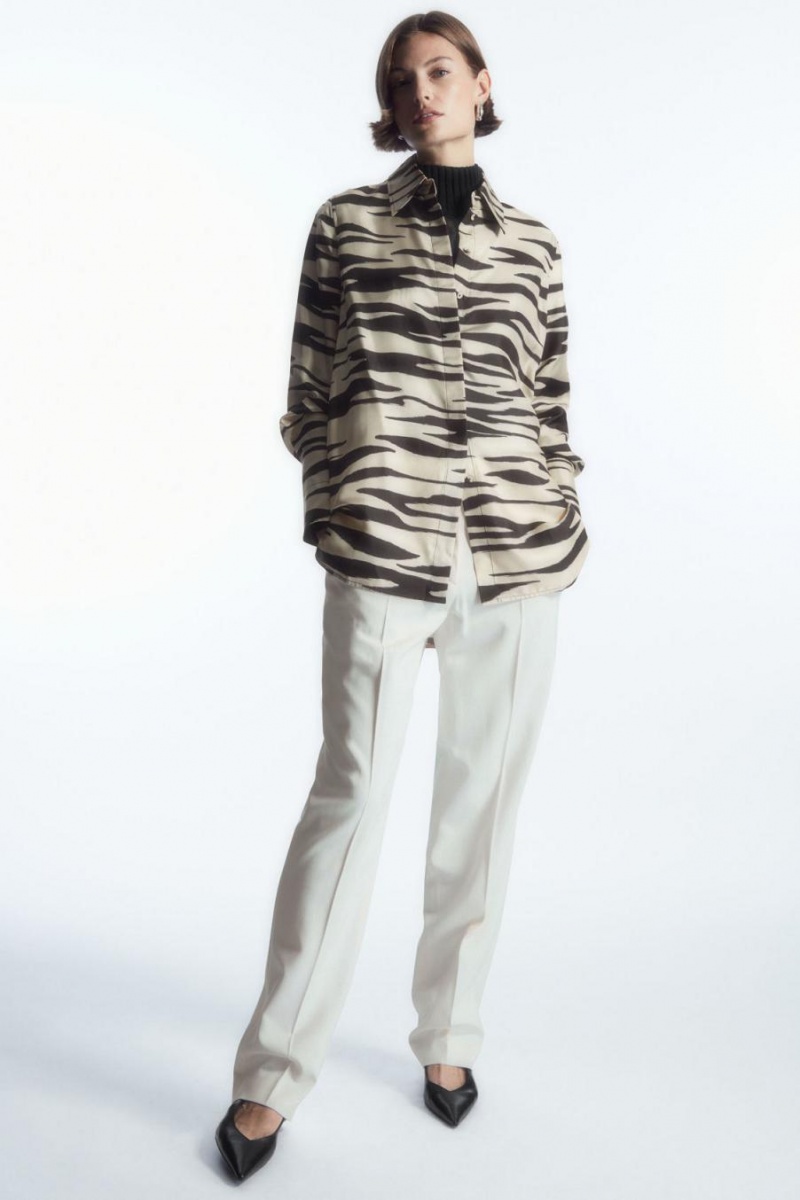 Camisa COS Oversized Zebra-print Silk Mujer Blancos | 38091WAHI