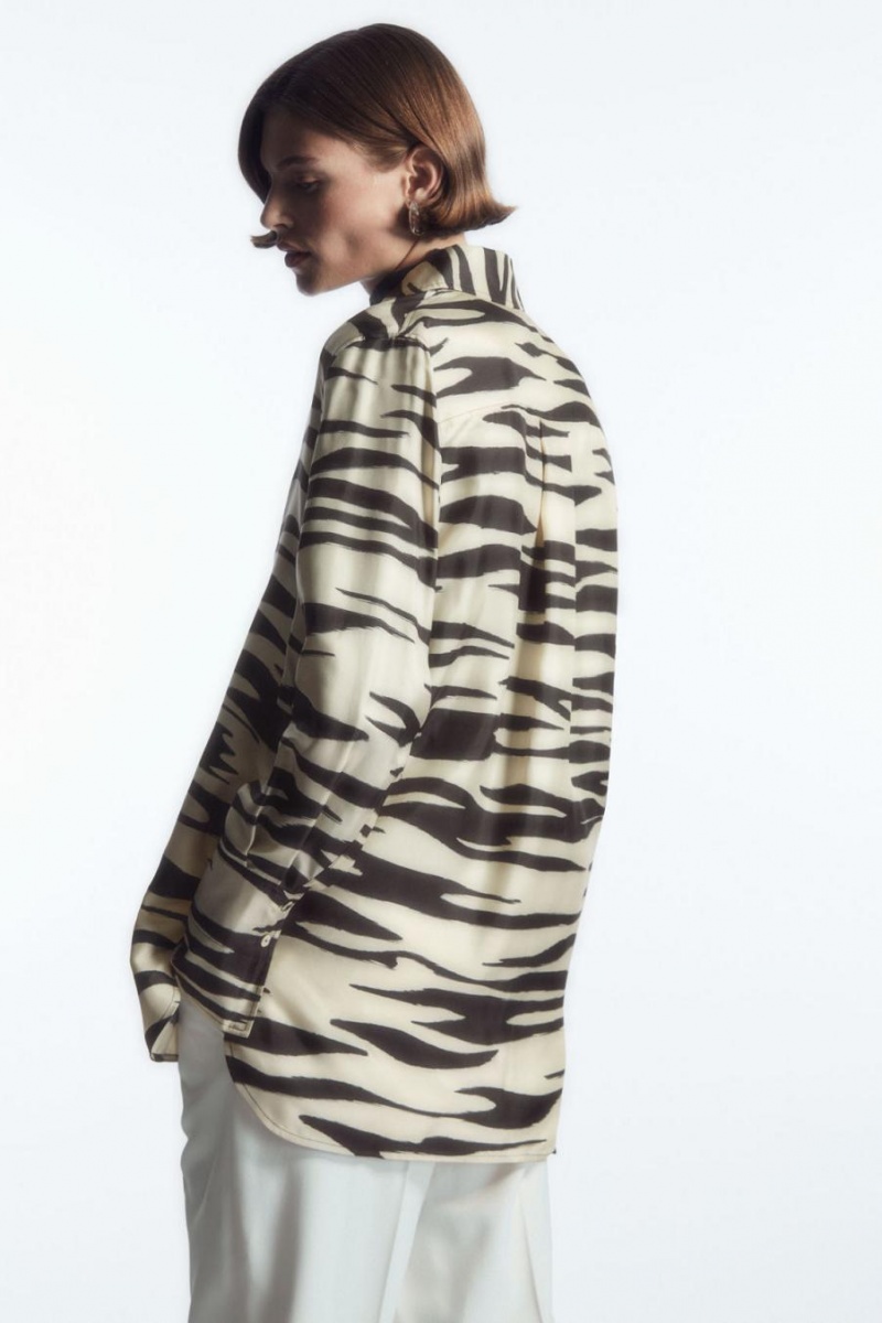 Camisa COS Oversized Zebra-print Silk Mujer Blancos | 38091WAHI