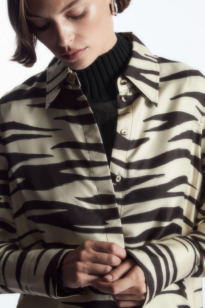 Camisa COS Oversized Zebra-print Silk Mujer Blancos | 38091WAHI