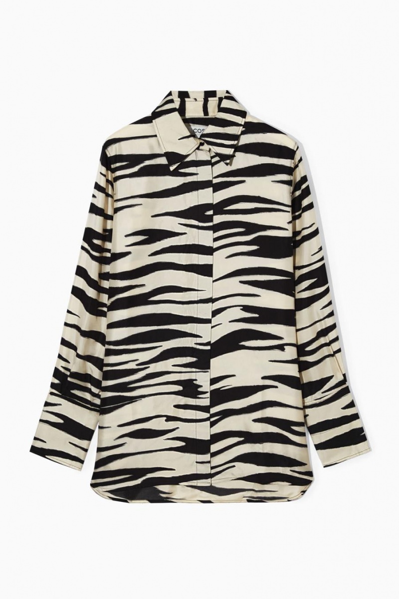 Camisa COS Oversized Zebra-print Silk Mujer Blancos | 38091WAHI