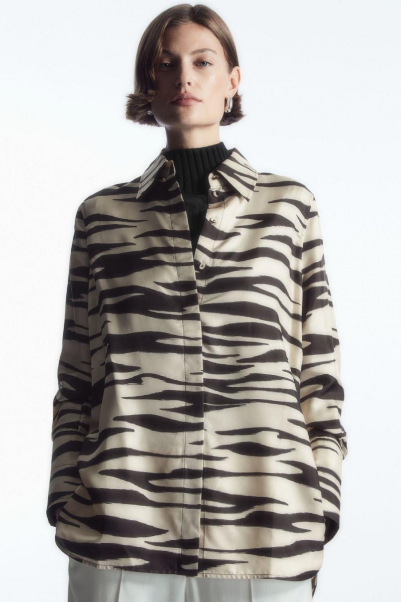 Camisa COS Oversized Zebra-print Silk Mujer Blancos | 38091WAHI