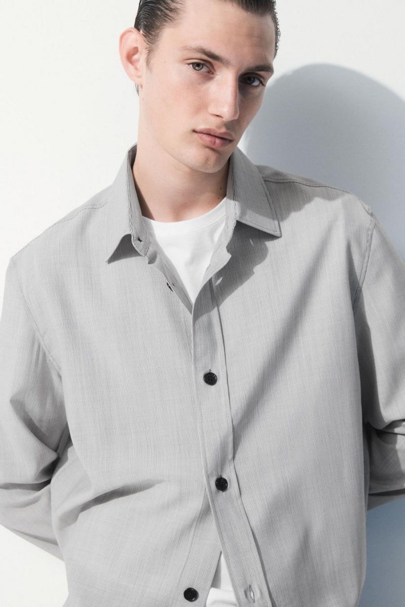 Camisa COS The Tailored Lana Hombre Negros Blancos | 74051MAQB