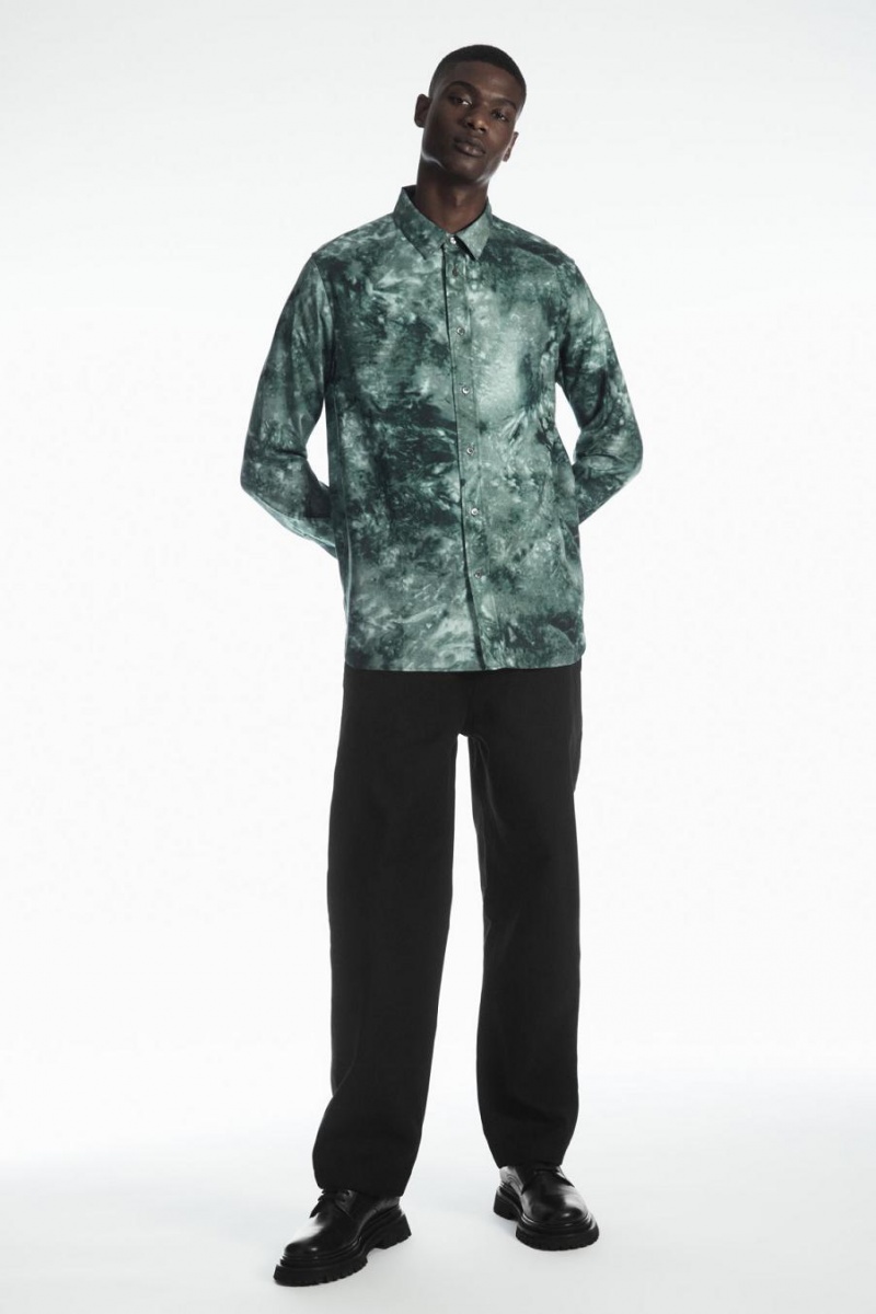 Camisa COS Tie-dye Print Fluid Hombre Verdes Grises | 25931GZKX