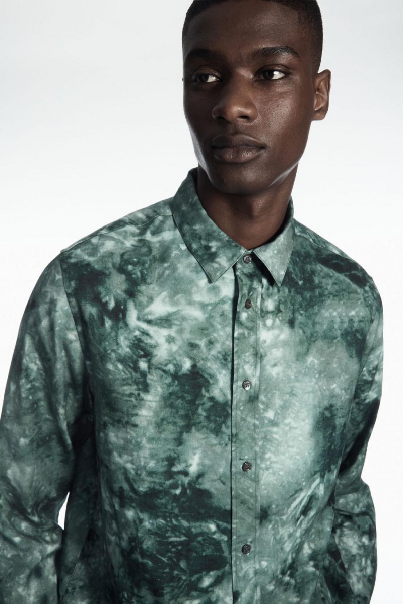 Camisa COS Tie-dye Print Fluid Hombre Verdes Grises | 25931GZKX