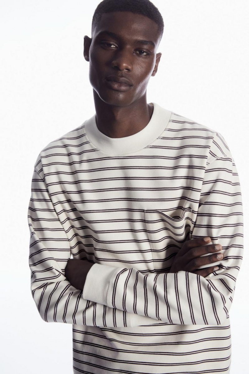 Camiseta COS A Rayas Mock-neck Long-sleeved Hombre Blancos | 14629OTUR