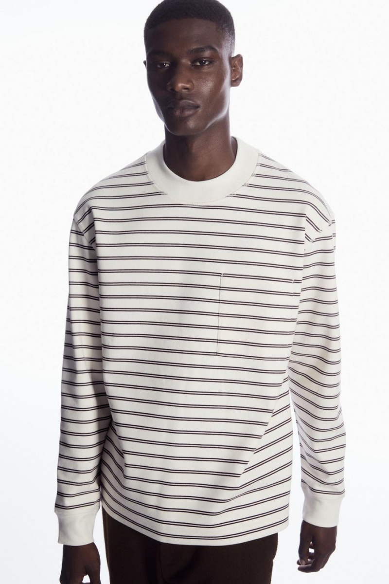 Camiseta COS A Rayas Mock-neck Long-sleeved Hombre Blancos | 14629OTUR