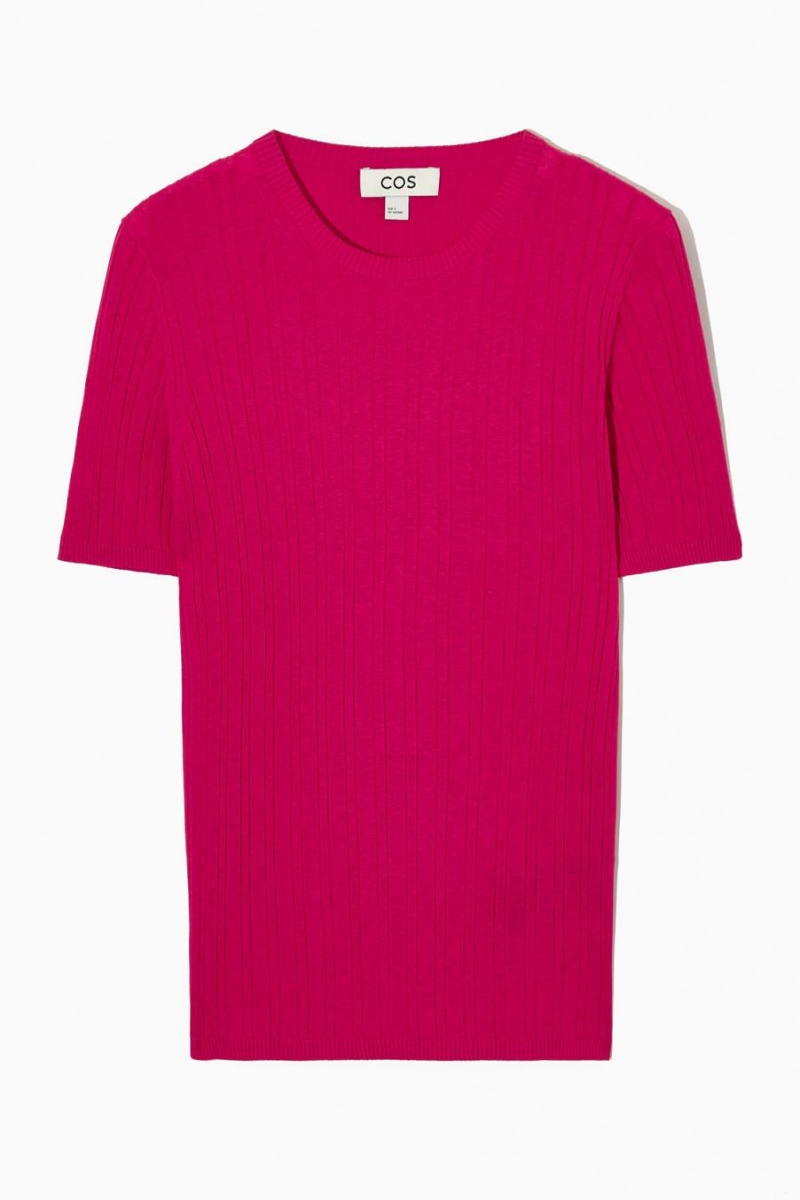 Camiseta COS Acanalado-knit Silk Mujer Fucsia Rosas | 46189PUNW