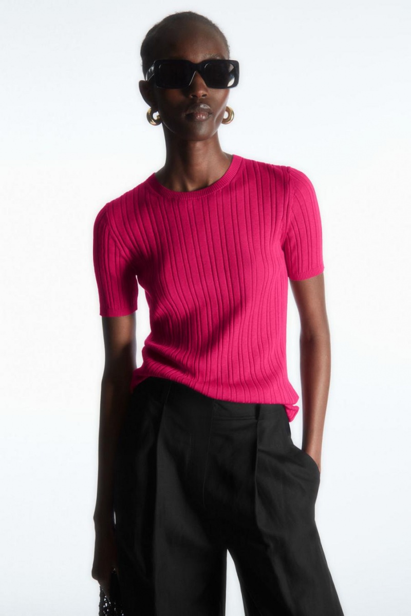 Camiseta COS Acanalado-knit Silk Mujer Fucsia Rosas | 46189PUNW