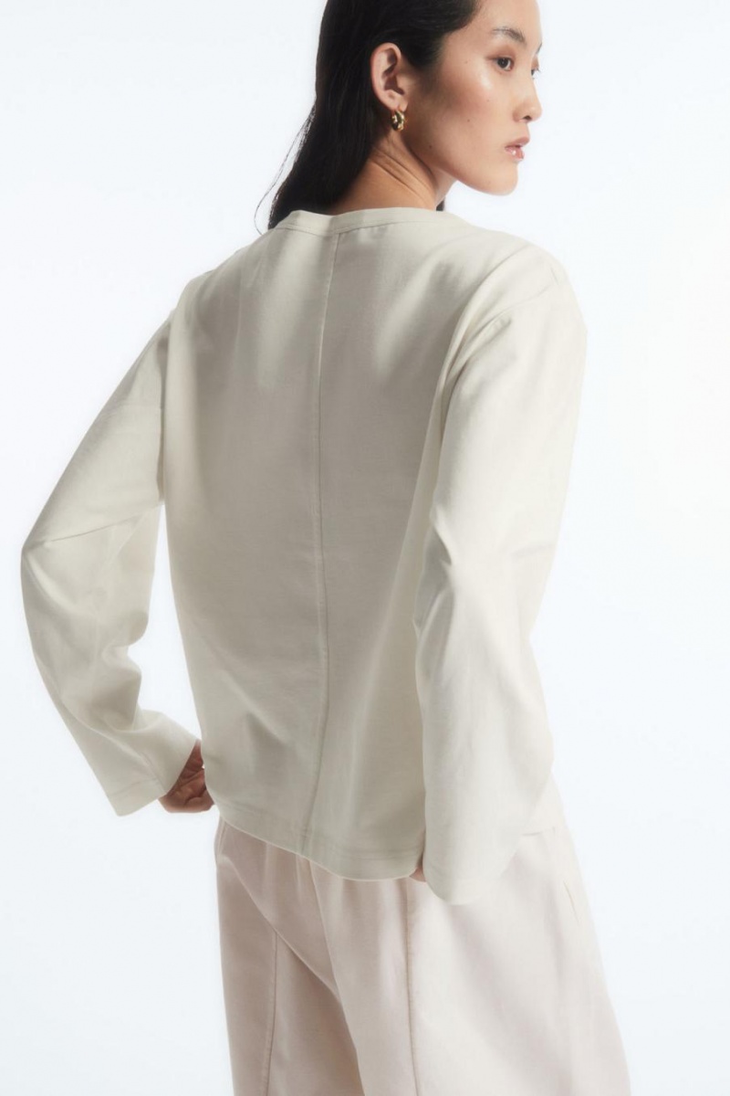 Camiseta COS Boxy Long-sleeved Mujer Blancos | 19640IZBL