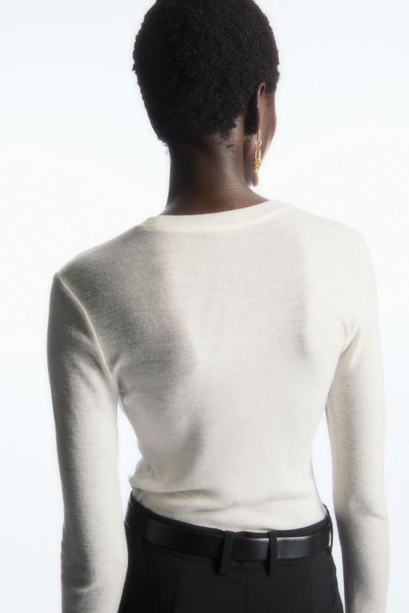 Camiseta COS Crew-neck Merino Lana Mujer Blancos | 14632XQSC