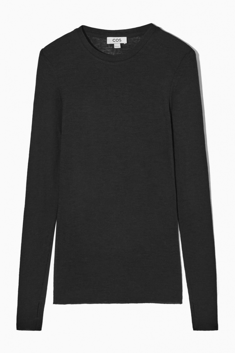 Camiseta COS Crew-neck Merino Lana Mujer Negros | 72648DFCM