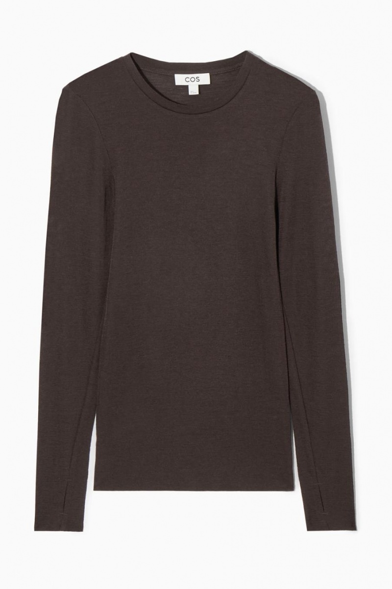 Camiseta COS Crew-neck Merino Lana Mujer Marrom Oscuro | 04253BUTN