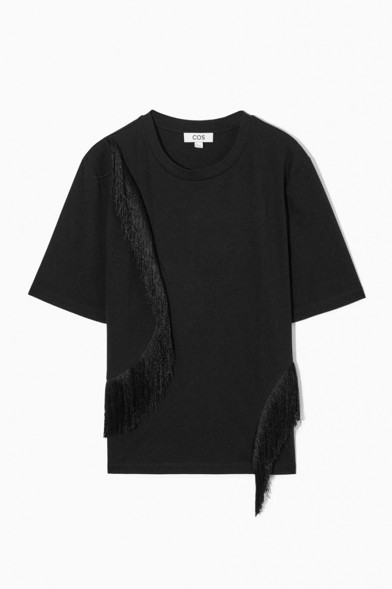 Camiseta COS Fringed Jersey Mujer Negros | 82513HLAX