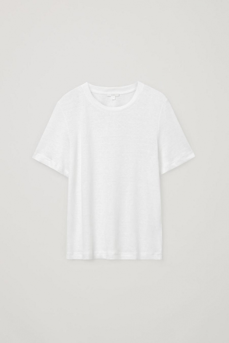 Camiseta COS Linen Mujer Blancos | 45270NUFQ