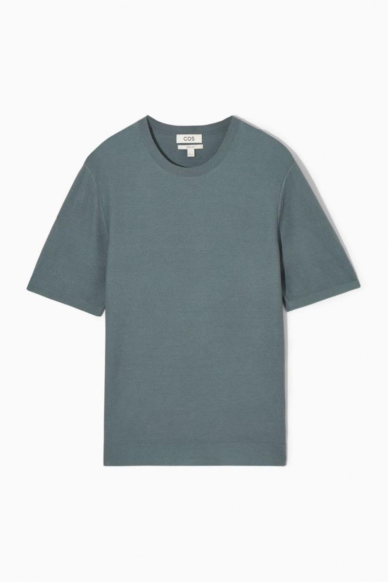 Camiseta COS Mulberry Silk Piqué-knit Hombre Azules | 65702IRFX