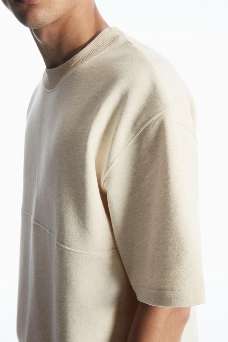 Camiseta COS Oversized Sweat Hombre Creme | 29580BOAR