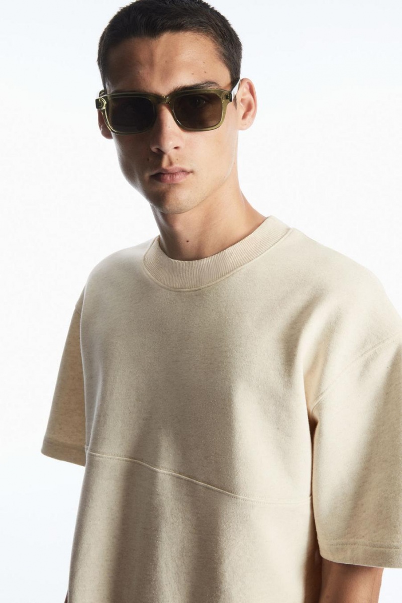 Camiseta COS Oversized Sweat Hombre Creme | 29580BOAR