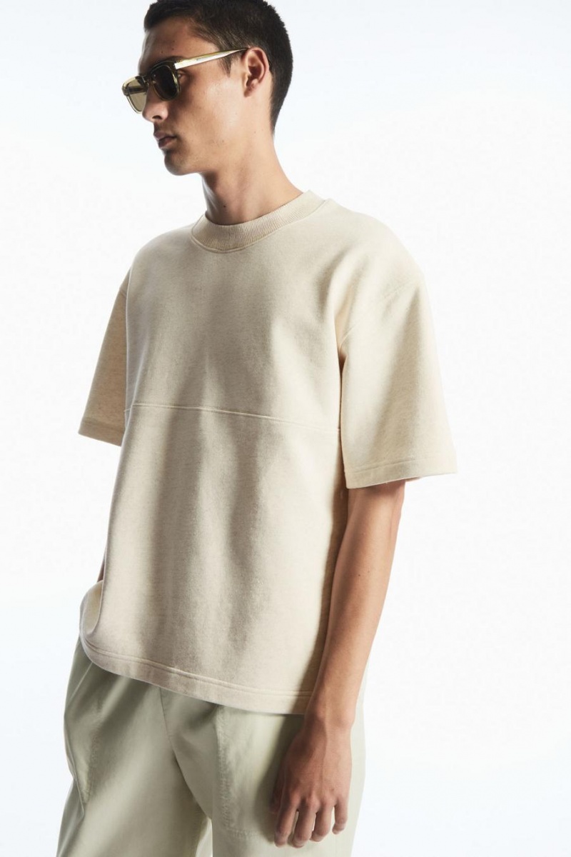 Camiseta COS Oversized Sweat Hombre Creme | 29580BOAR