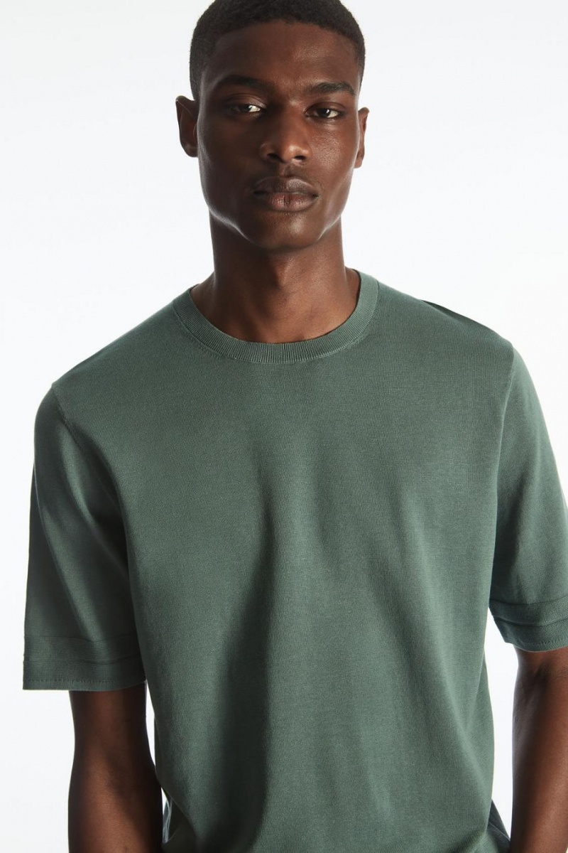 Camiseta COS Regular-fit De Punto-cuff Hombre Verdes | 16548XHZW