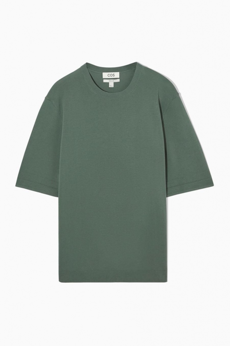 Camiseta COS Regular-fit De Punto-cuff Hombre Verdes | 16548XHZW